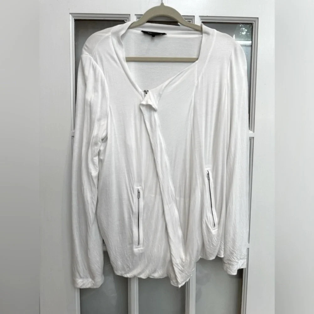 BCBGMAXAZRIA Y2K White Zipper Pockets Lightweight Cardigan Jacket Size Large L